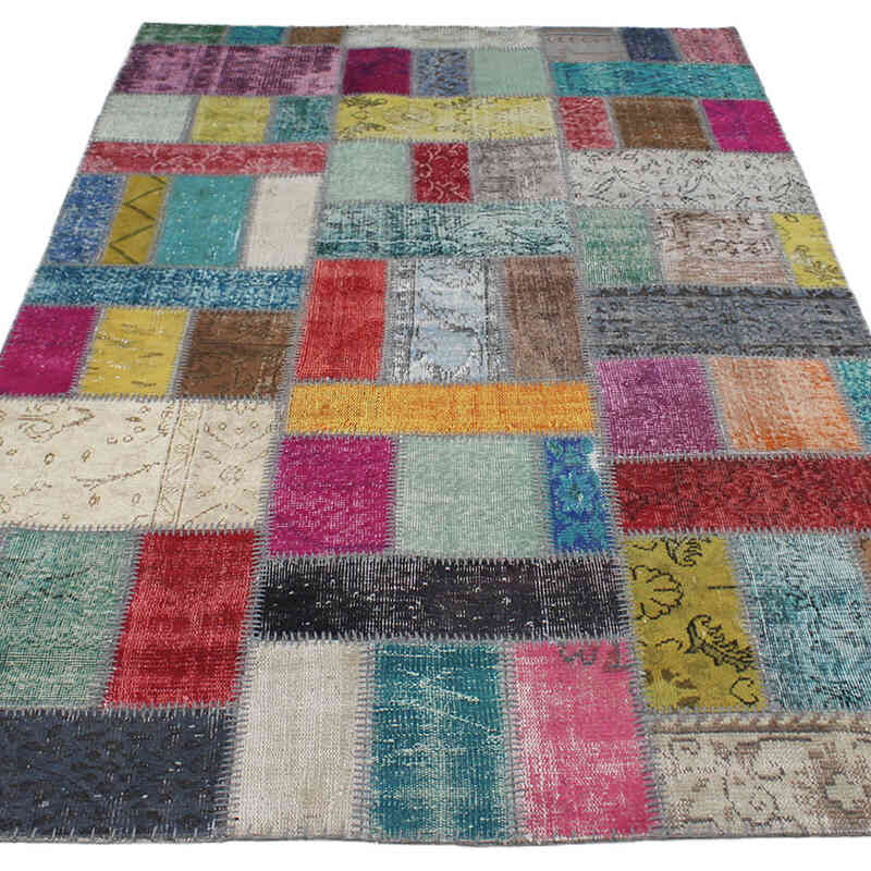 Patchwork Hand-Knotted Turkish Rug - 4' 11" x 8' 2" (59" x 98") - K0076585