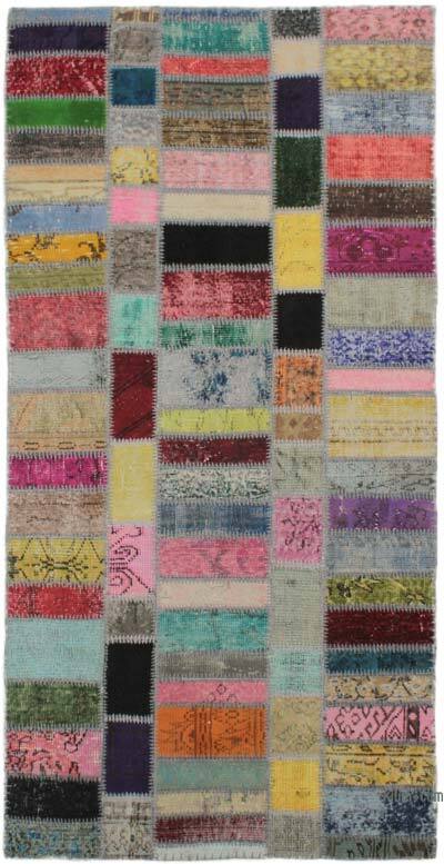 Patchwork Hand-Knotted Turkish Rug - 3' 10" x 7' 7" (46" x 91")