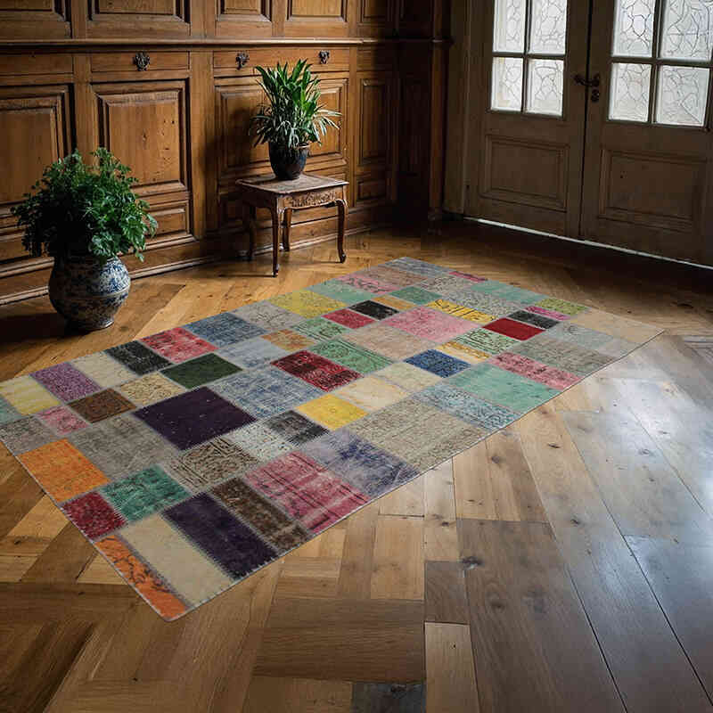 Patchwork Hand-Knotted Turkish Rug - 4' 11" x 8' 6" (59" x 102") - K0076590