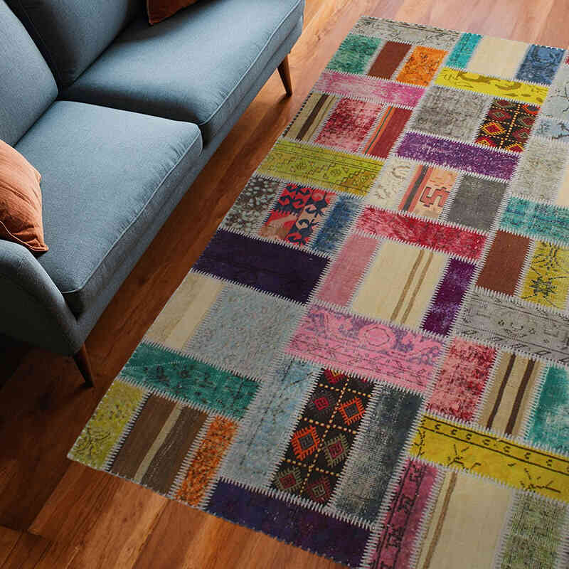 Patchwork Hand-Knotted Turkish Rug - 6'  x 8'  (72" x 96") - K0076591
