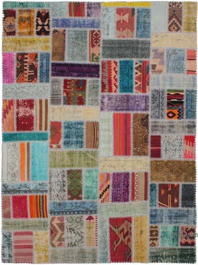 Patchwork Hand-Knotted Turkish Rug - 5' 9" x 7' 10" (69" x 94")