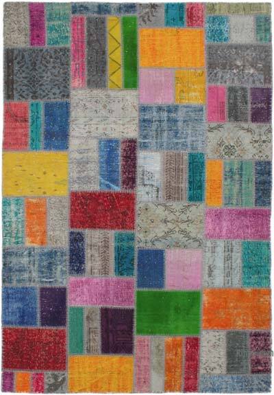 Patchwork Hand-Knotted Turkish Rug - 5' 7" x 8'  (67" x 96")