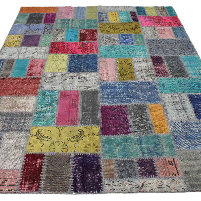 Patchwork Hand-Knotted Turkish Rug - 5' 5" x 8'  (65" x 96") - K0076597