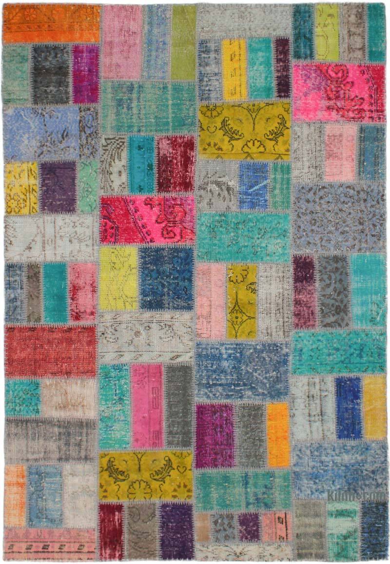 Patchwork Hand-Knotted Turkish Rug - 5' 5" x 8'  (65" x 96") - K0076597