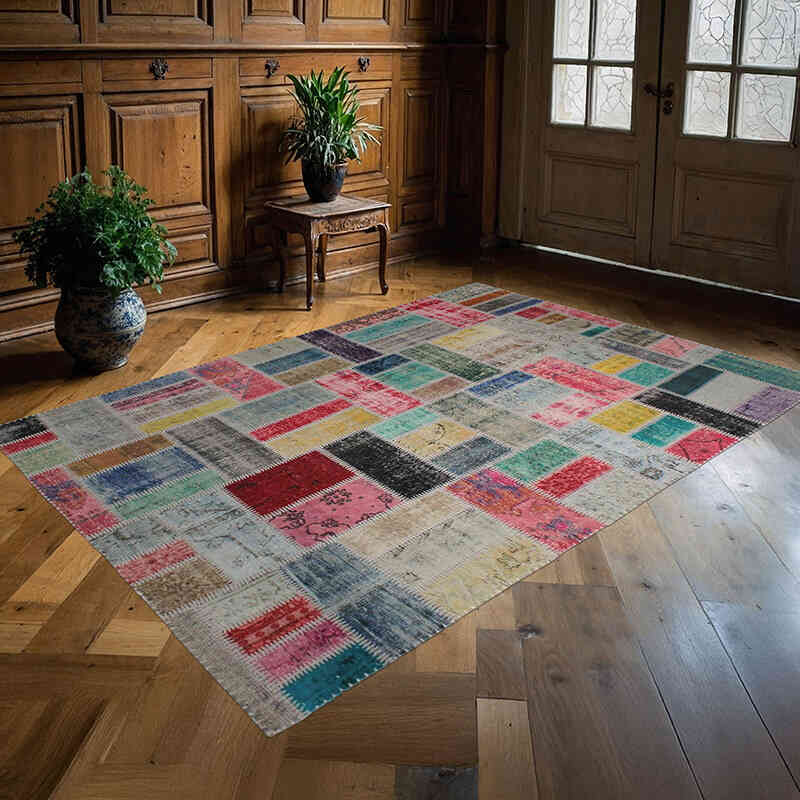 Patchwork Hand-Knotted Turkish Rug - 5' 6" x 8'  (66" x 96") - K0076600