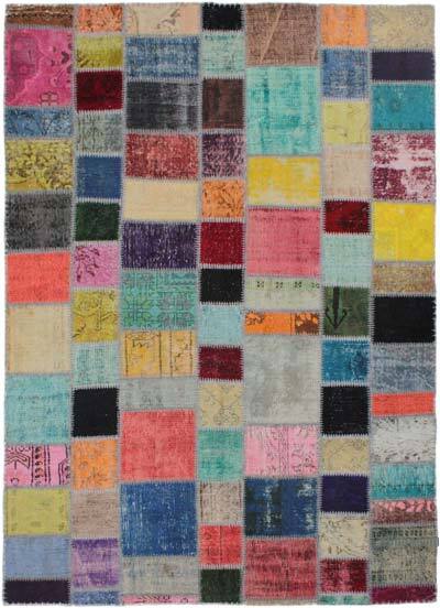 Patchwork Hand-Knotted Turkish Rug - 5' 7" x 7' 10" (67" x 94")