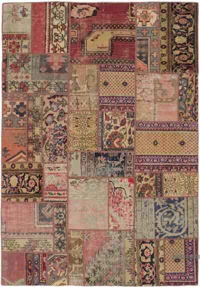 Patchwork Hand-Knotted Turkish Rug - 4' 7" x 6' 8" (55" x 80")