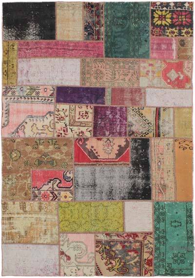 Patchwork Hand-Knotted Turkish Rug - 5' 4" x 7' 8" (64" x 92")