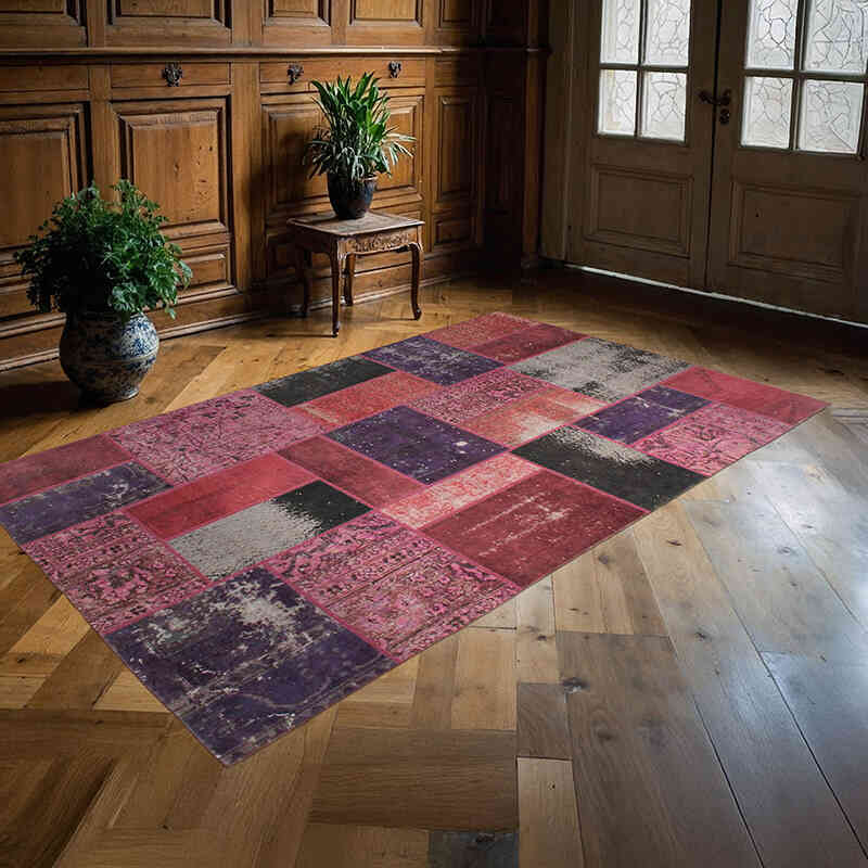 Patchwork Hand-Knotted Turkish Rug - 4' 10" x 8' 2" (58" x 98") - K0076606