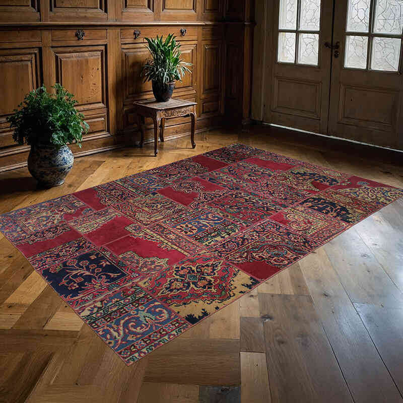 Patchwork Hand-Knotted Turkish Rug - 5'  x 7' 7" (60" x 91") - K0076617