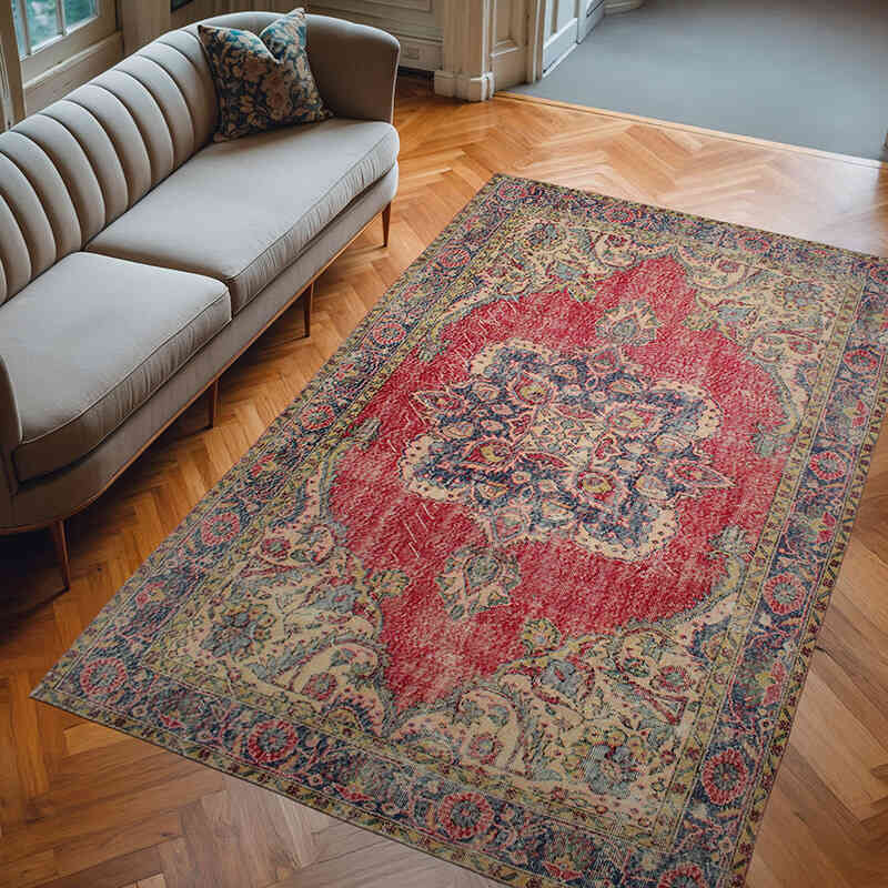 Alfombra Vintage Turca Anudada a Mano - 185 cm x 298 cm - K0076760