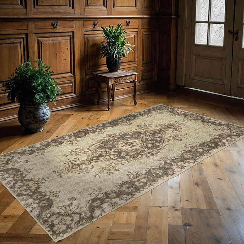 Alfombra Vintage Turca Anudada a Mano - 118 cm x 225 cm - K0077012