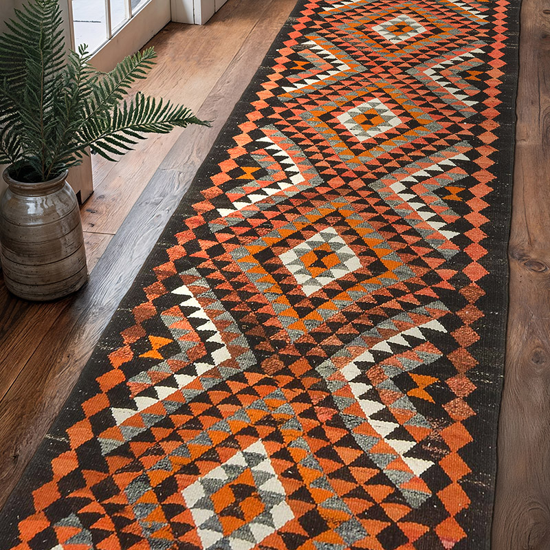 Vintage Tribal Kilim Runner - 3' 1" x 10' 8" (37" x 128") - K0077075
