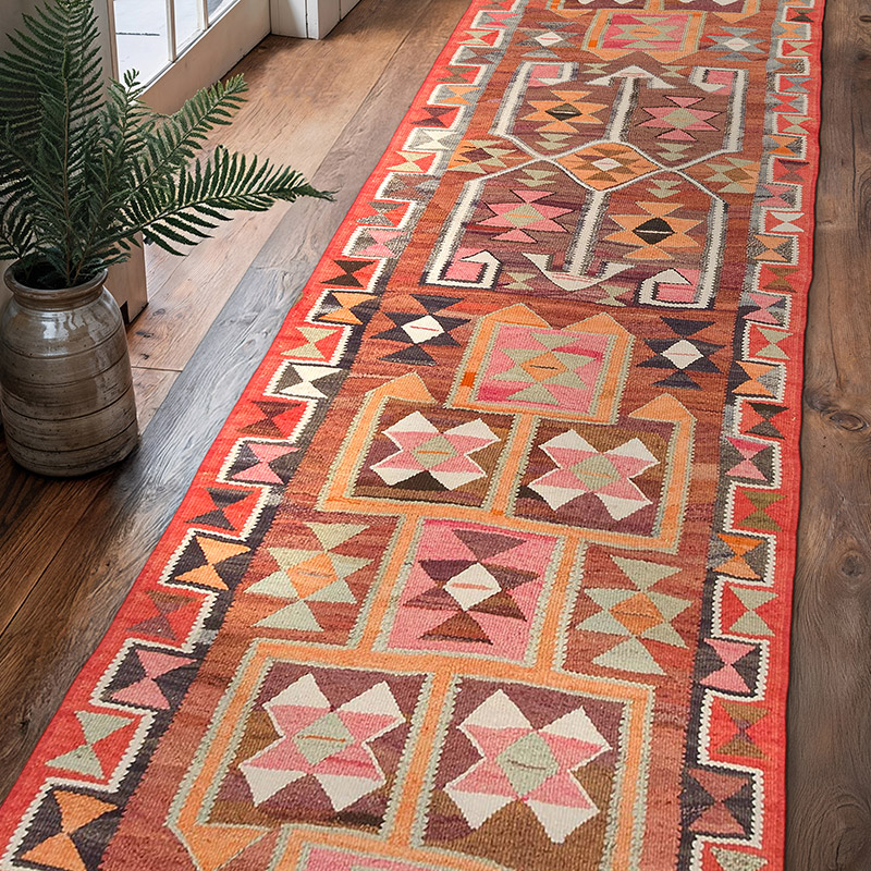 Vintage Tribal Kilim Runner - 3' 1" x 10' 8" (37" x 128") - K0077098