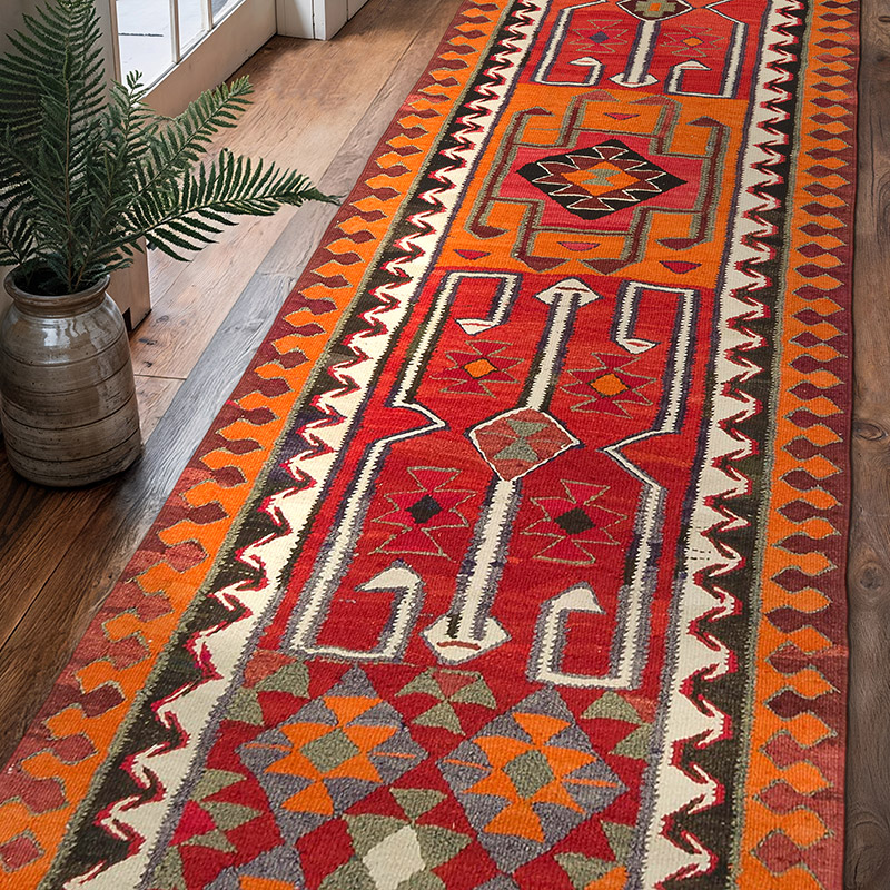 Vintage Tribal Kilim Runner - 3' 3" x 10' 5" (39" x 125") - K0077102