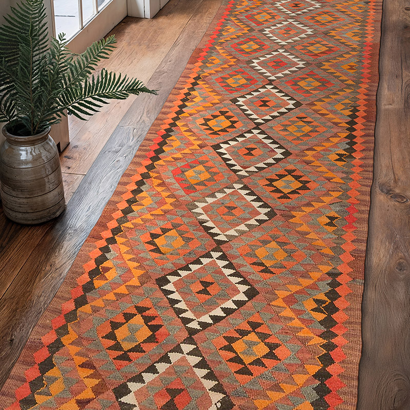 Vintage Tribal Kilim Runner - 2' 10" x 10' 6" (34" x 126") - K0077105