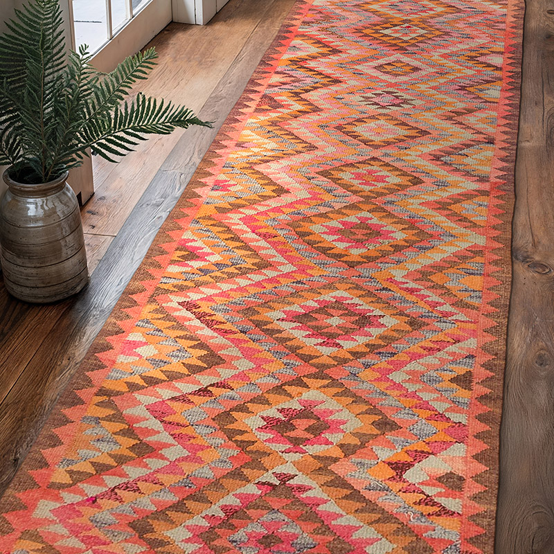 Alfombra Kilim Tribal Vintage - 88 cm x 307 cm - K0077113