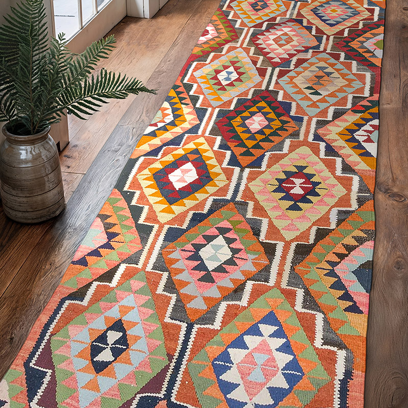 Vintage Tribal Kilim Runner - 3' 3" x 11' 4" (39" x 136") - K0077131