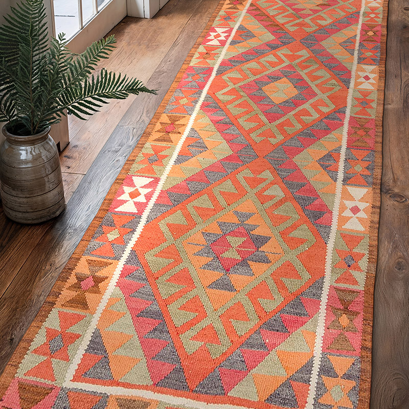 Vintage Tribal Kilim Runner - 3' 3" x 10' 10" (39" x 130") - K0077132