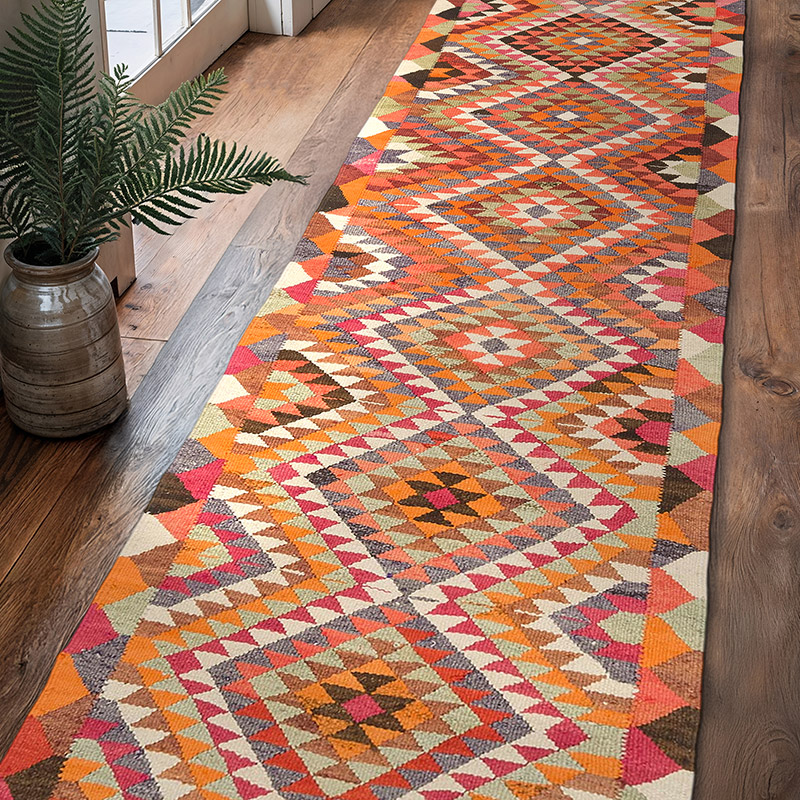 Vintage Tribal Kilim Runner - 2' 9" x 10' 10" (33" x 130") - K0077156