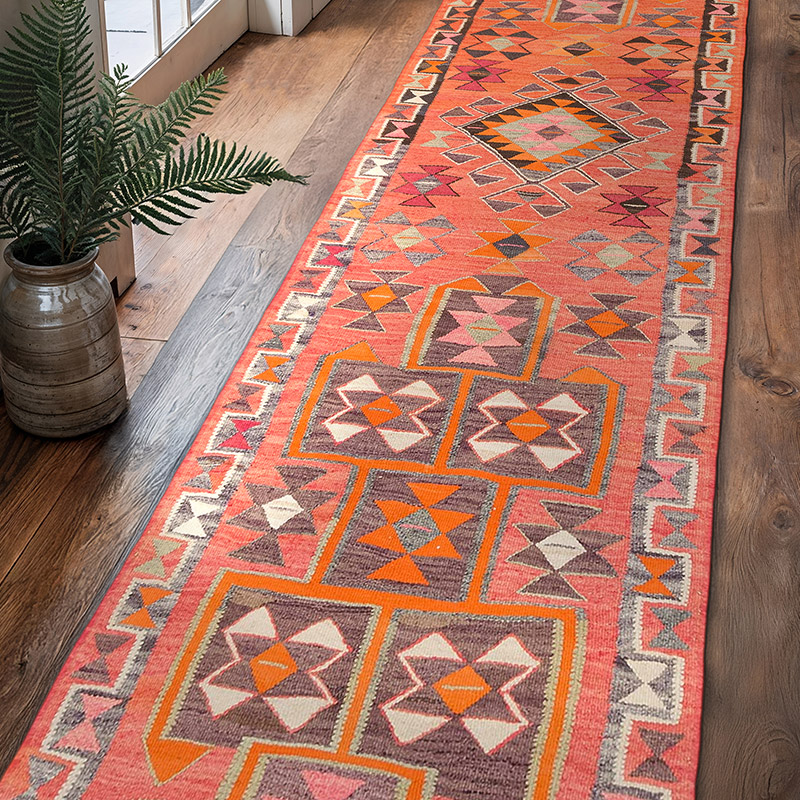 Vintage Tribal Kilim Runner - 3' 1" x 11' 5" (37" x 137") - K0077157