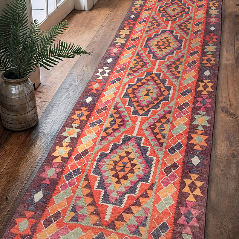 Alfombra Kilim Tribal Vintage - 96 cm x 365 cm - K0077198