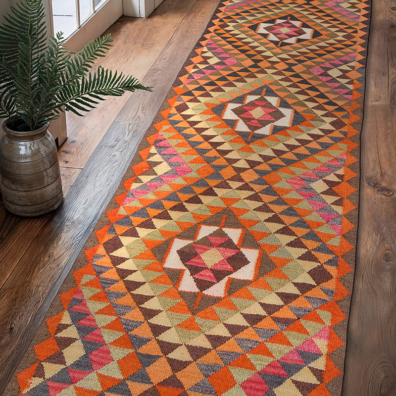 Alfombra Kilim Tribal Vintage - 91 cm x 327 cm - K0077210