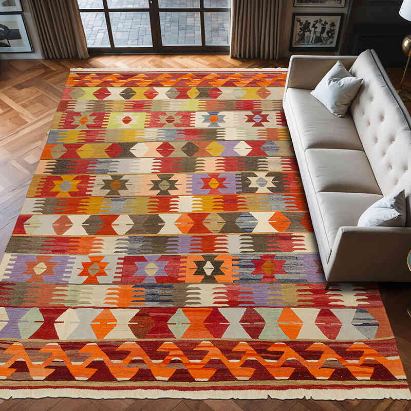 New Turkish Handwoven Kilim Rug - 8' 11" x 12' 6" (107" x 150") - K0077252