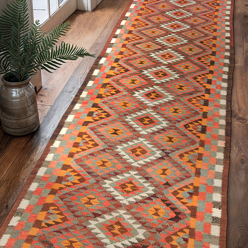 Alfombra Kilim Tribal Vintage - 86 cm x 305 cm - K0077280