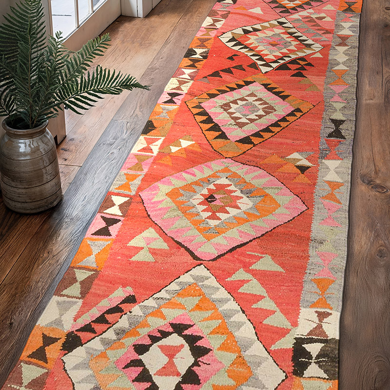 Vintage Tribal Kilim Runner - 3' 3" x 11' 4" (39" x 136") - K0077282