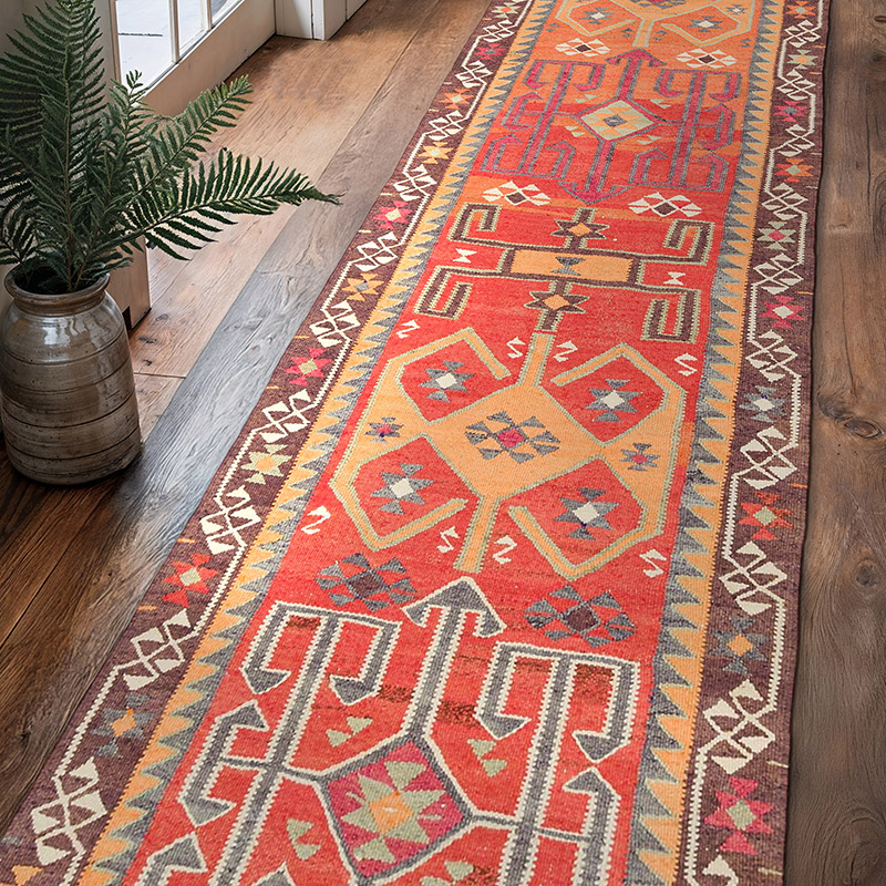 Vintage Tribal Kilim Runner - 3' 3" x 11' 6" (39" x 138") - K0077285