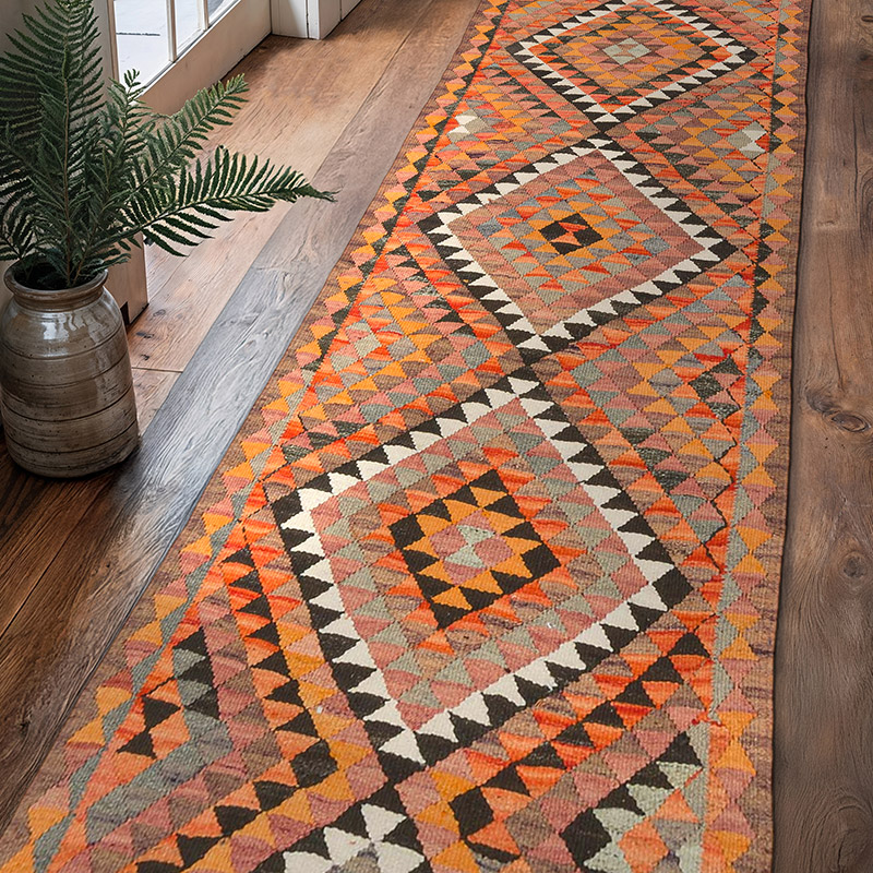 Vintage Tribal Kilim Runner - 3' 1" x 10' 10" (37" x 130") - K0077307