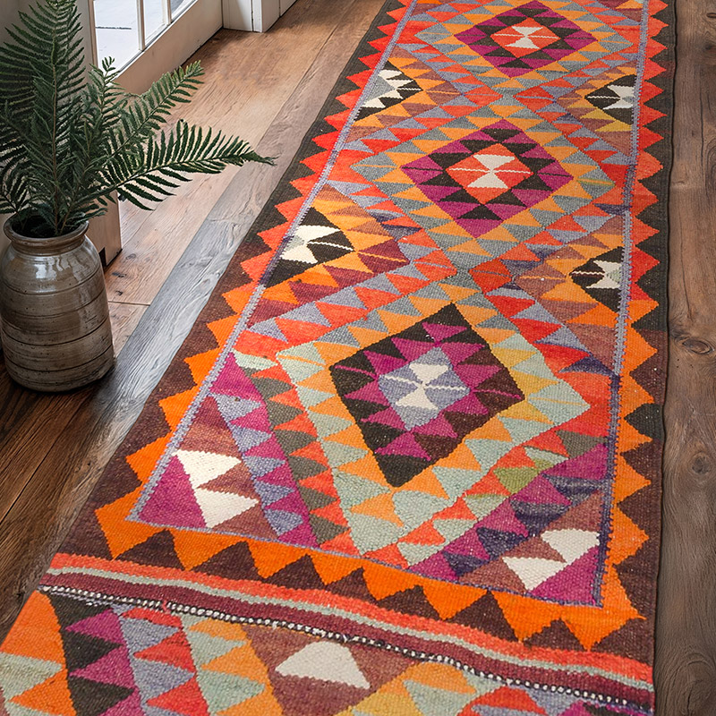 Vintage Tribal Kilim Runner - 3' 1" x 9' 10" (37" x 118") - K0077484