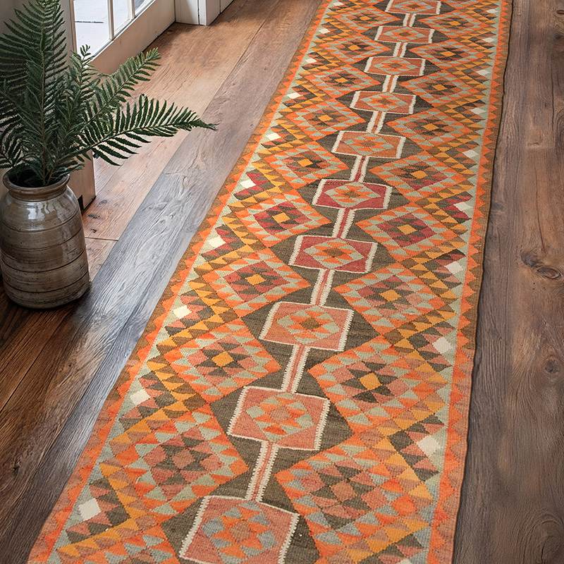 Vintage Tribal Kilim Runner - 2' 9" x 10' 11" (33" x 131") - K0077486