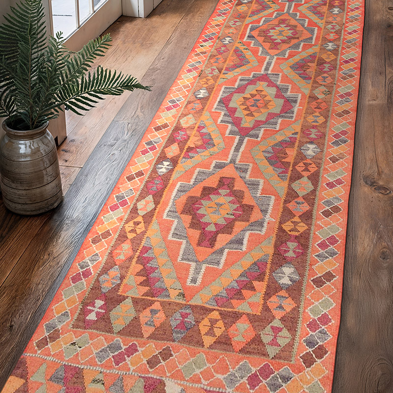 Vintage Tribal Kilim Runner - 3' 1" x 10' 11" (37" x 131") - K0077498