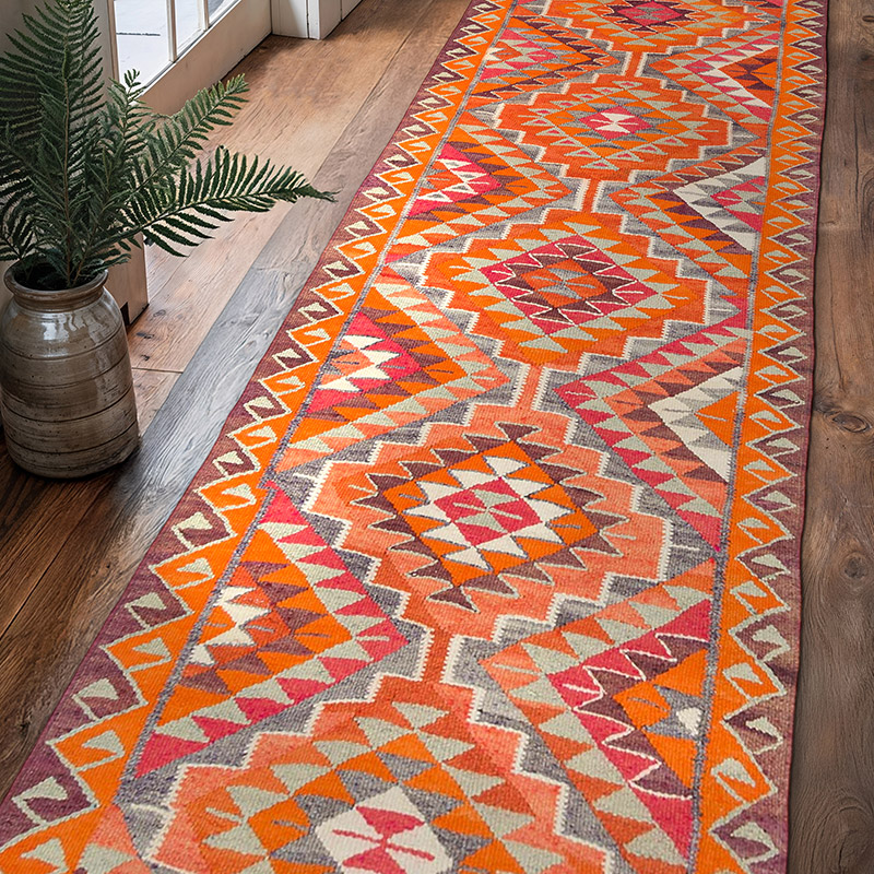 Vintage Tribal Kilim Runner - 3' 1" x 10' 10" (37" x 130") - K0077523