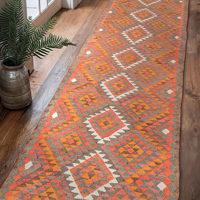 Vintage Tribal Kilim Runner - 3' 1" x 10' 10" (37" x 130") - K0077532