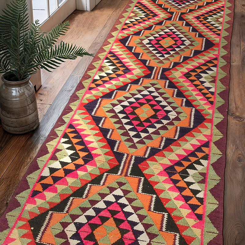 Alfombra Kilim Tribal Vintage - 90 cm x 305 cm - K0077551