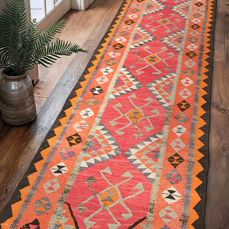 Vintage Tribal Kilim Runner - 3' 2" x 11'  (38" x 132") - K0077556