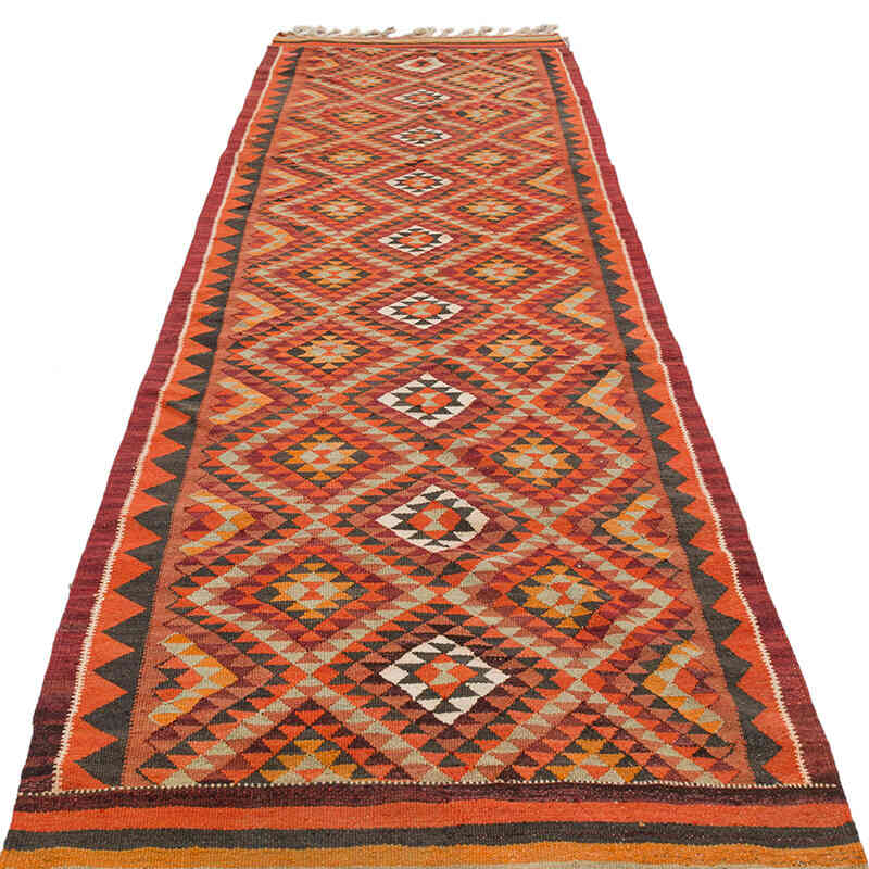 Vintage Tribal Kilim Runner - 3' 1" x 10' 7" (37" x 127") - K0077565
