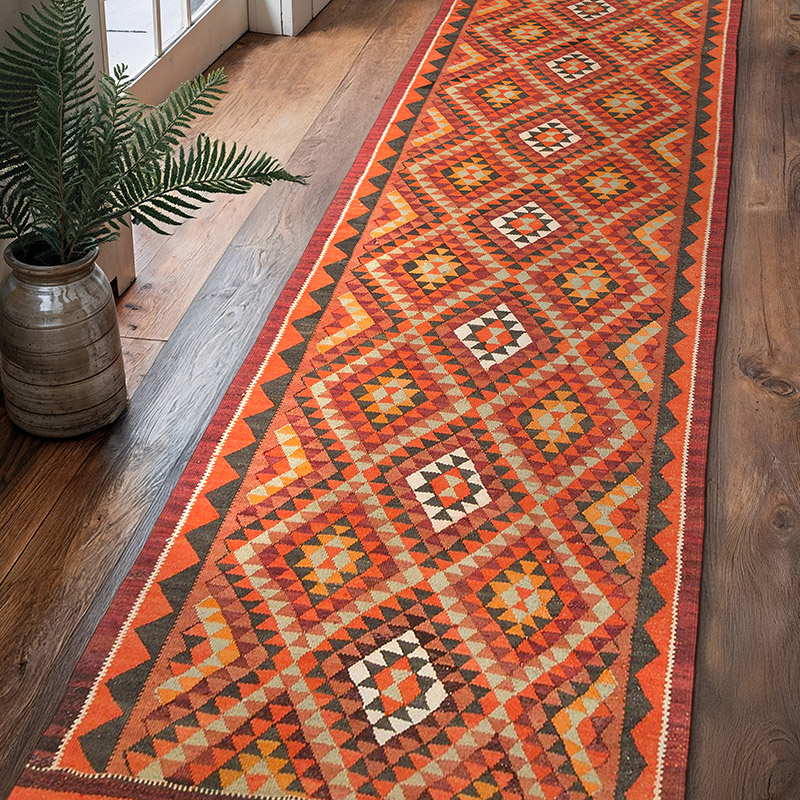 Vintage Tribal Kilim Runner - 3' 1" x 10' 7" (37" x 127") - K0077565