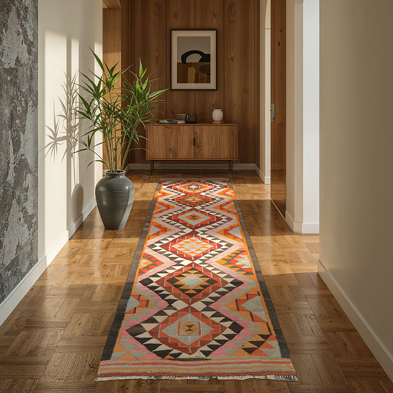Vintage Herki Kilim Runner - 3' 3" x 8' 10" (39" x 106") - K0077574