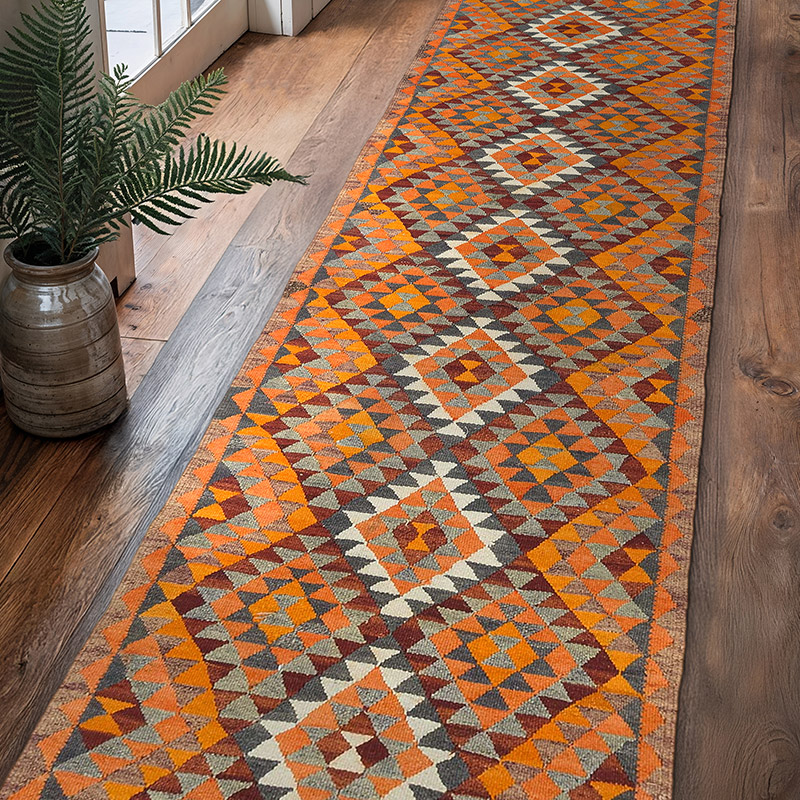 Vintage Herki Kilim Runner - 2' 11" x 11' 7" (35" x 139") - K0077576
