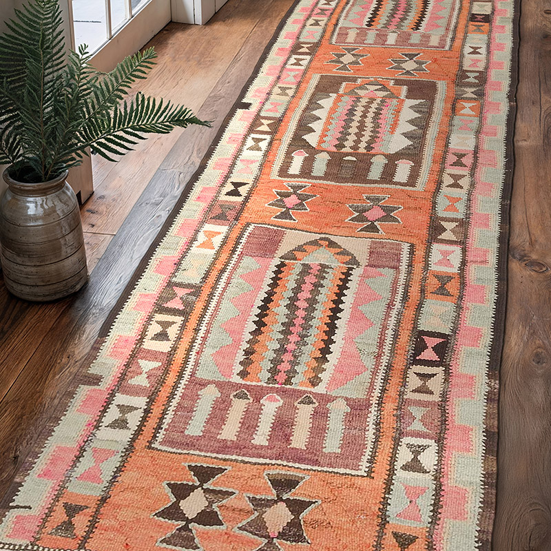 Corredor Vintage Herki Kilim - 88 cm x 313 cm - K0077590