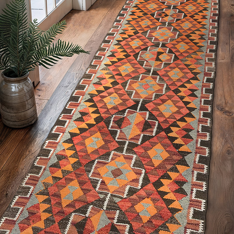 Vintage Herki Kilim Runner - 2' 11" x 10' 8" (35" x 128") - K0077596