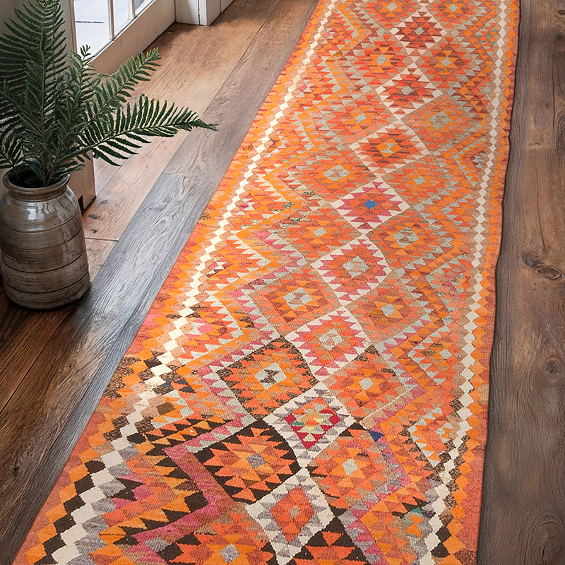 Vintage Herki Kilim Yolluk - 98 cm x 378 cm - K0077605