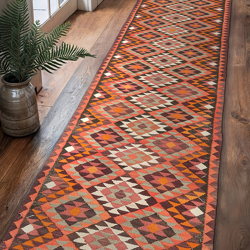 Corredor Vintage Herki Kilim - 90 cm x 348 cm - K0077611