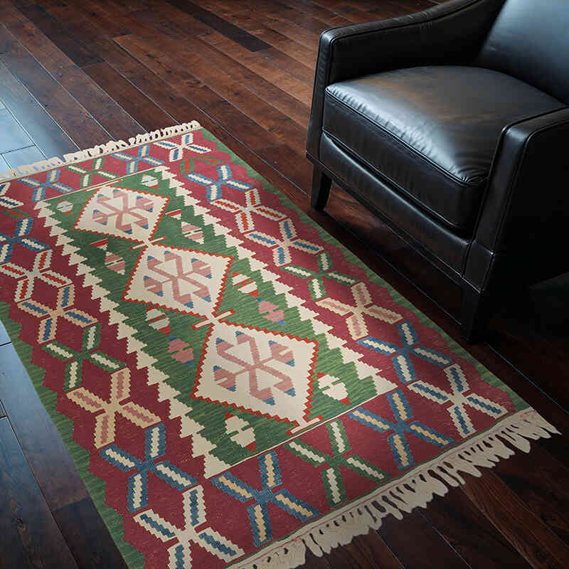 New Handwoven Turkish Kilim Rug - 4'  x 5' 9" (48" x 69") - K0077637