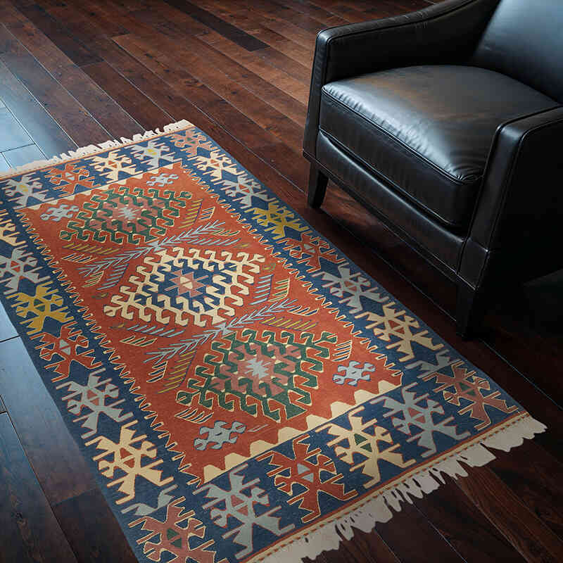 New Handwoven Turkish Kilim Rug - 3' 8" x 5' 5" (44" x 65") - K0077657