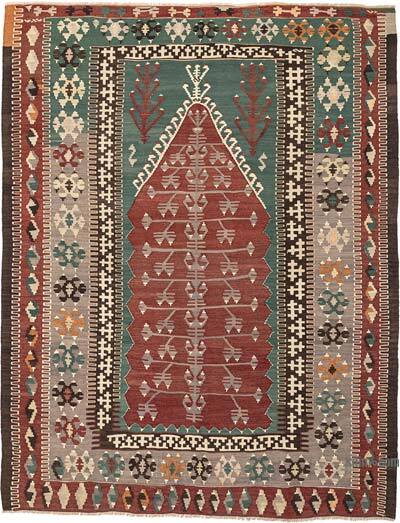 Vintage Konya Obruk Kilim Rug - 5' 7" x 7' 3" (67" x 87")
